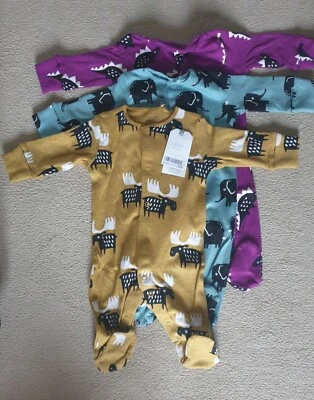 £8 • Buy Next Unisex 3 Bright Coloured Sleepsuits Age 0-3 Months