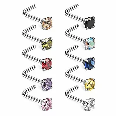 10pcs L Shape Nose Nail 316L Surgical Steel Ring Zircon Piercing Jewelry 1.5-3mm • $10.59