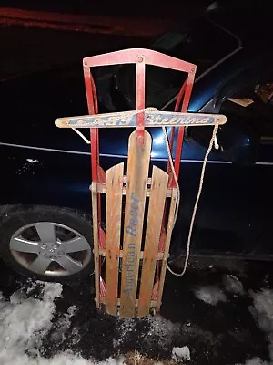 AMERICAN RACER WOOD SLED WITH RED METAL RUNNERS 58 X 14”X 5  Easy Steering • $180