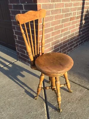 Antique VTG Piano Stool Ball & Claw Feet Swivel Seat Adjust 19 -23  W Backrest • $99.99