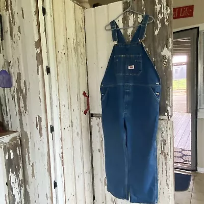 Vintage Round House Overalls Mens 46x30 Blue Denim Bib Carpenter USA Made Preown • $28.88