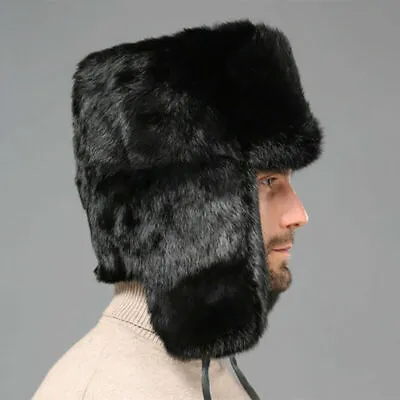 Male Real Rabbit Fur Hat Russia Trapper Earflap Cap Snowboard Earflap Ushanka • $25