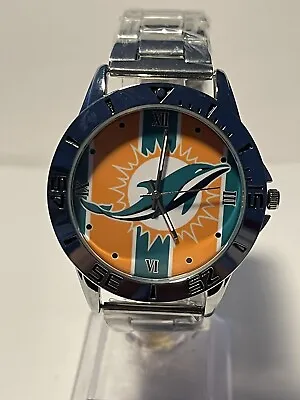 MIAMI DOLPHINS NFL Team Logo Men's Stainless-Steel Silver Watch NEW • $29