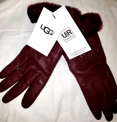 UGG Women's Classic Leather Genuine Shearling Sheepskin Logo Gloves Size S/P • $99.95