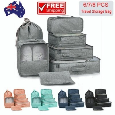 $11.99 • Buy 8PCS Packing Cubes Travel Pouches Luggage Organiser Clothes Suitcase Storage Bag