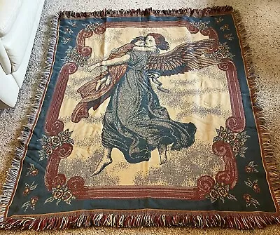 Vintage American Weavers Guardian Angel Throw Tapestry Wall Hanging 50x 53 • $25