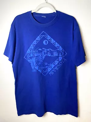 Vintage MINNESOTA Single Stitch T-Shirt Wolf Tribal Diamond Blue Adult L/XL • $15.99