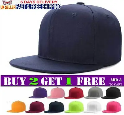 £6.79 • Buy Adjustable Hat Cap Men Peak Plain Flat Hip Hop Unisex Snapback Classic Baseball