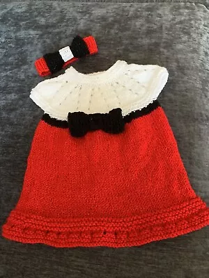 New Hand Knitted Baby Girls 0-3 Months Sparkly Dress Minnie Mouse Colours • £4.50