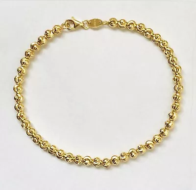 6.80 Gm 14k Yellow Gold Men's Women's Bead Moon Cut Chain Bracelet 7  4 Mm • $557