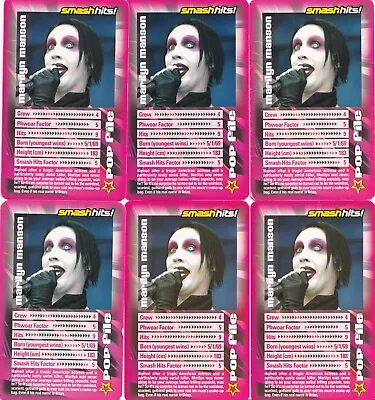 6x Marilyn Manson Top Trumps Specials Smash Hits Pop Stars 2 (2003) • $12.43