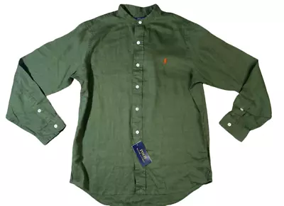 Polo Ralph Lauren Men's Green Fit Button Down Mandarin Collar Shirt Medium • $60