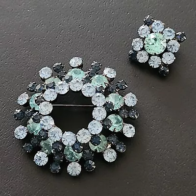 JULIANA D & E Vintage Set Brooch Pin Single Earring Blue Glass Rhinestones 111 • $0.99