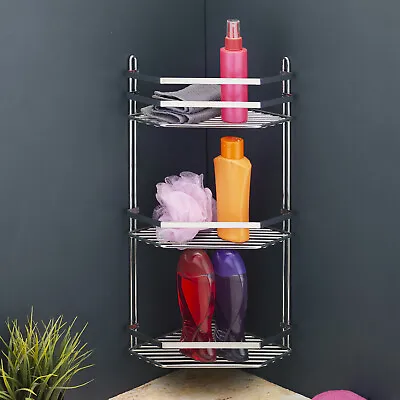 3 Tiers Chrome Paint Bathroom Corner Shelf Tidy Rack Shower Organizer Caddy • £22.99