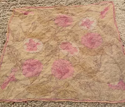 Vera Neumann Sheer Flower Scarf Tan Pink Purple `` 21  X 21  Japan • $9.50