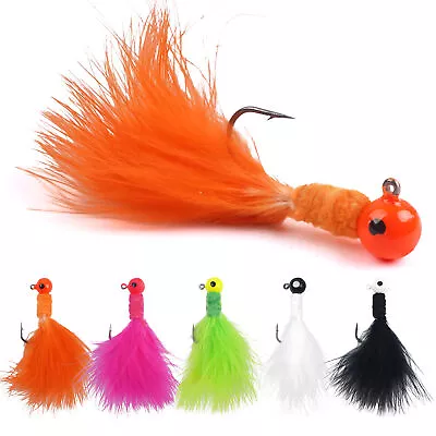 15pcs Crappie Jig Fishing Lure Jig Head Hook Marabou Feather 1/8oz 1/16oz 1/32oz • $10.99