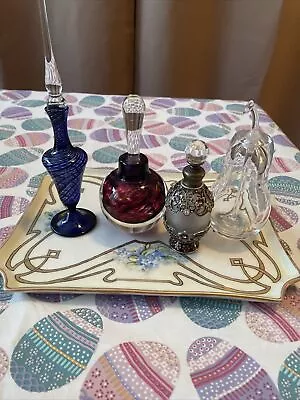 Lot Of 4 Perfume Bottles Crystal Blown Art Glass Vintage Loretta Eby Royal More • $25