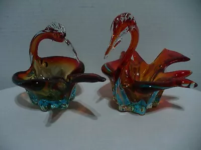 JI Co. Murano Glass Bird Figures/dish Red And Blue (2) • $49.99