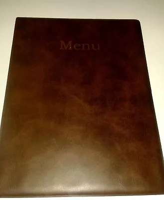 A4 MENU COVER/FOLDER IN BROWN LEATHER LOOK PVC-with Pockets On Page 2 + 3 ONLY! • £5.80