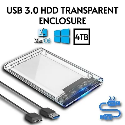 Hard Drive Enclosure 2.5 Inch USB 3.0 SATA Case External Clear Caddy HDD SSD • £5.49