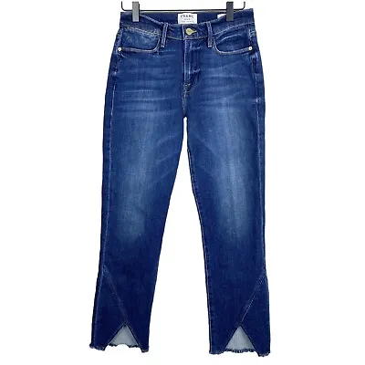 FRAME Jeans Womens 27 Le High Straight Asymmetric Hem Kingsway Denim Stretch • $22.99