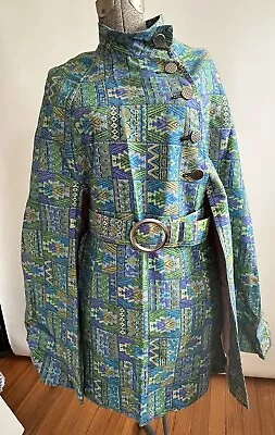 Vintage Greens Springtime Tapestry Cape Coat Womens Wrap   Belted • $68