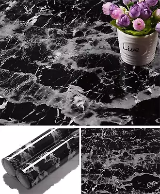 Black Marble Contact Paper Black Peel And Stick Wallpaper Self Adhesive Countert • $8.58