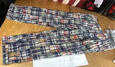 Jos A Bank Madras Patchwork Blue Green Red Plaid Pants Mens 34x27-28 • $26.25