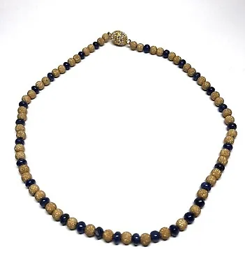 Vintage Lapis Lazuli Gold Ball Link And Clasp Choker Necklace 14 1/2'' Long • $49.95