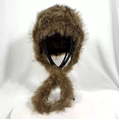 Genuine Raccoon Fur Vintage Bucket Hat Bonnet Ties - Boho Hippie Mod 60’s Look • $24.68