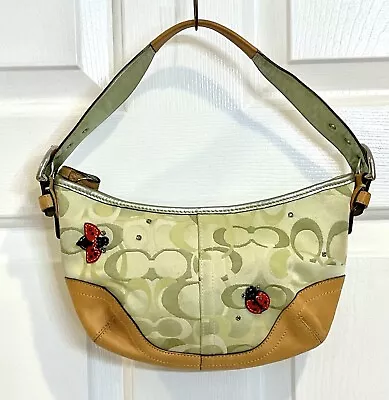 Coach Ltd Ed Green Signature C Optic Hobo Ladybug Bag Purse Crystals • $74.99