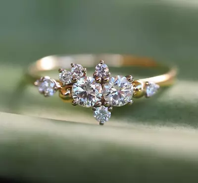 Dainty Cluster Unique Engagement Ring 1.2 Ctw Round Cut Moissanite Ring Delicate • $90