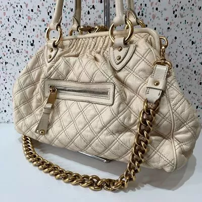 Marc Jacobs 2WAY Stam Shoulder Bag Cowhide Quilted White Chain Ladies Used • $169.99