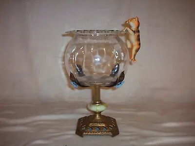 Antique Vintage Fish Bowl Holder Deco Cast Iron Houze Depression Glass Lace Cat • $265
