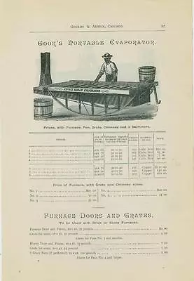 Catalog Page Ad   Cook's  & Bell's   Evaporators (Still) Cane Maple Sugar  1885 • $23.99