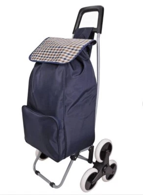 £49 • Buy 6 Wheel Folding Navy Blue Stair Climber Shopping Trolley 42L Lightweight BNWT