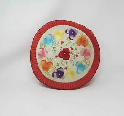 Vintage Mid-century Floral Embroidered Red Round Pillow • $49.99