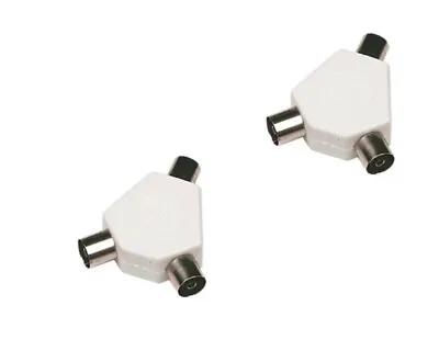 1x 2 Way  TV AERIAL ADAPTER COAX COAXIAL SPLITTER Y ADAPTOR ARIEL DUAL CONVERTER • £2.89