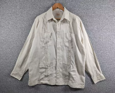 £32.50 • Buy MYCUBANSTORE Men's Beige Long Sleeve Guayabera Cuban Panama Linen Shirt - XL