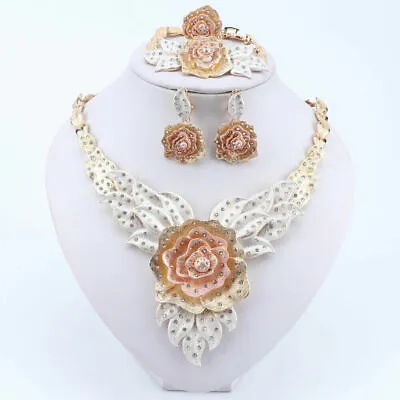 Flower Necklace Earrings Set Fashion Nigerian Wedding African Beads Jewelry Sets • $19.79