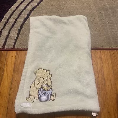 Disney Classic Pooh Bear Hunny Honey Pot Sage Green Blue Plush Soft Baby Blanket • $25.99