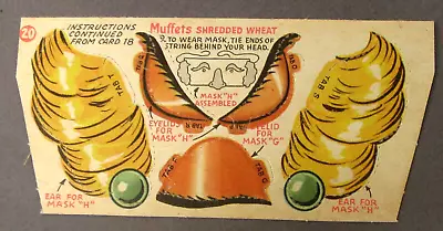 1953 F279-30 CIRCUS FACE MASKS PARTS #20 Muffets Cereal Punch Out CARD Yy • $14.99