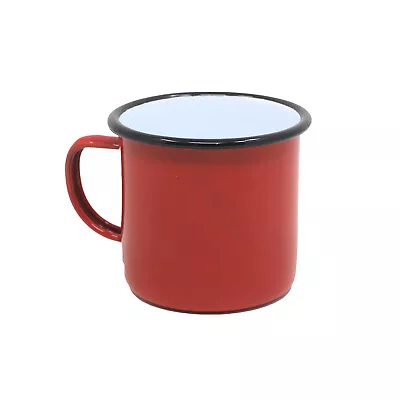 Falcon Red Black Rim 500ml Coffee Mug Enamel Tin Gas & Electric Hobs Compatible • £8.25