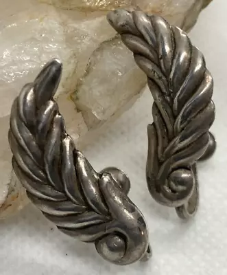 Vintage CORO Mexico Puffy Feather Screw Back Earrings Sterling 925 Silver 6.5g • $28.23