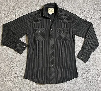 Wrangler Shirt Mens Small Black Striped Pearl Snap Western Cowboy Rodeo Pockets • $17.99