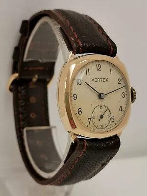 Vtg 1947 Vertex 9ct Solid Gold Cushion Shaped 15 Jewels Gents Wrist Watch Cal 59 • £265