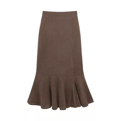 Women Girl Corduroy Fishtail Skirt Side Slit Slim Midi Skirt Ruffle High Waist • $20.65