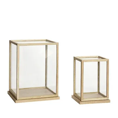 Glass Display Oak Cover Dome With Wooden Base Frame Set Of 2 • $260.13