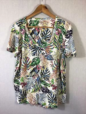 £7.99 • Buy Nutmeg Multi Coloured Tropical Print Cotton / Modal T Shirt Top Size 18 Ex Con