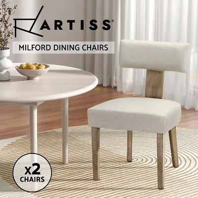 Artiss 2x Dining Chairs Milford Linen Fabric Chair Retro Vintage Wood Legs Beige • $199.95